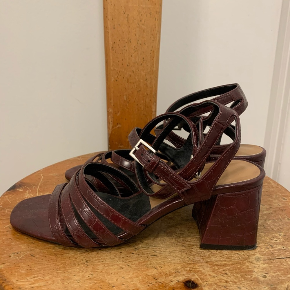 Burgundy Block Heel Sandal